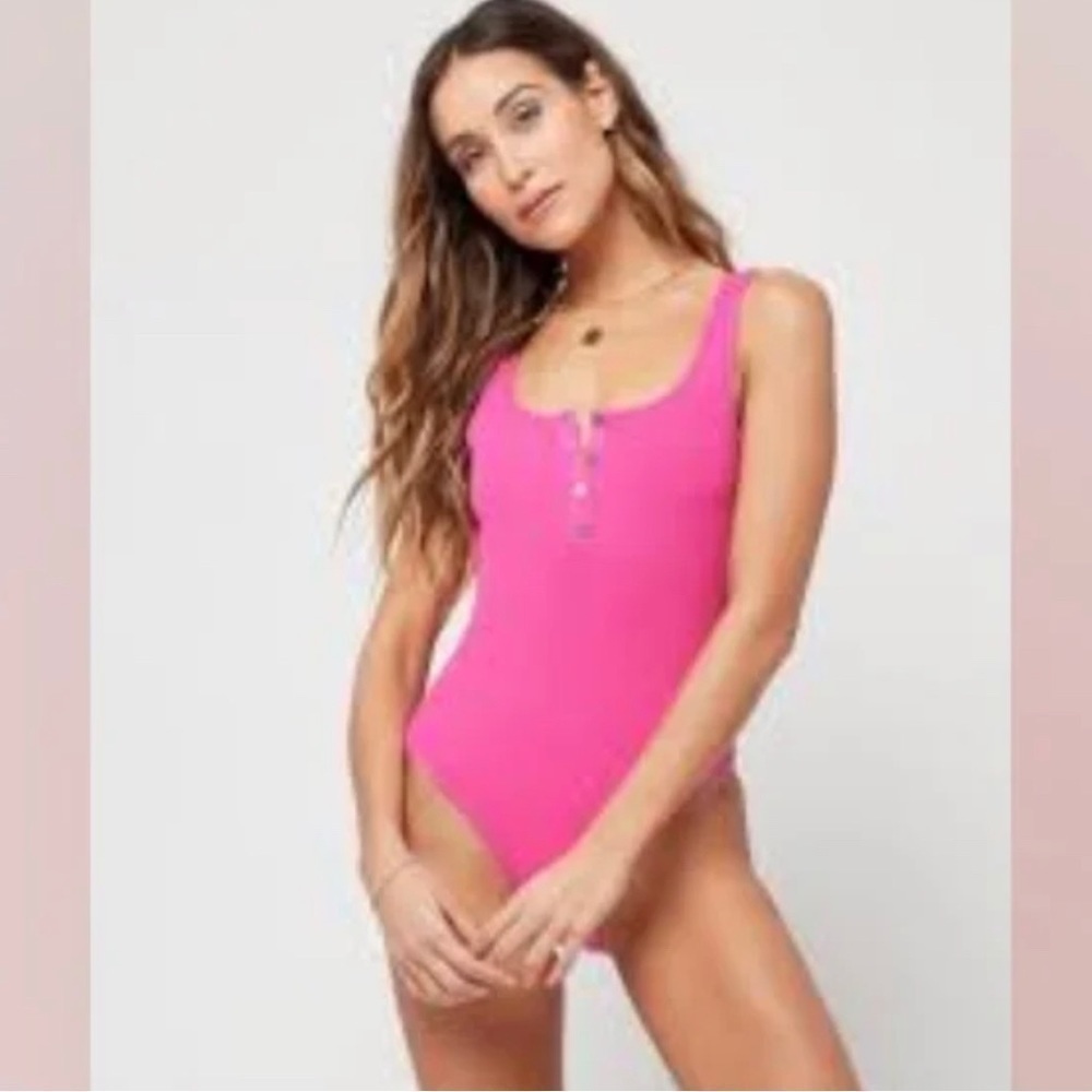 L*Space Pink Ribbed One Piece Swimsuit Low Back 6
